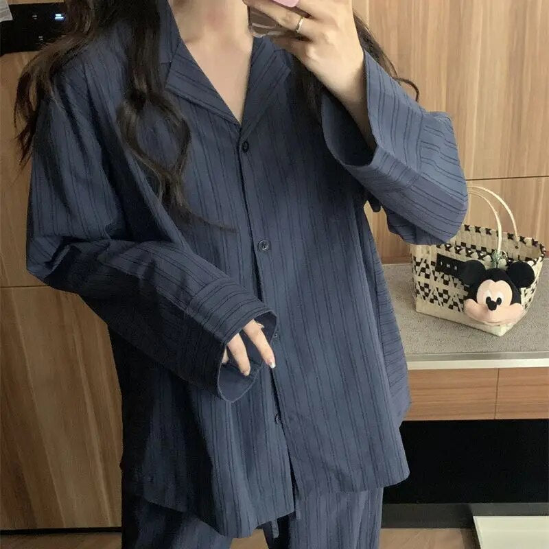 Conjunto de Pijama Feminino de Outono em Algodão